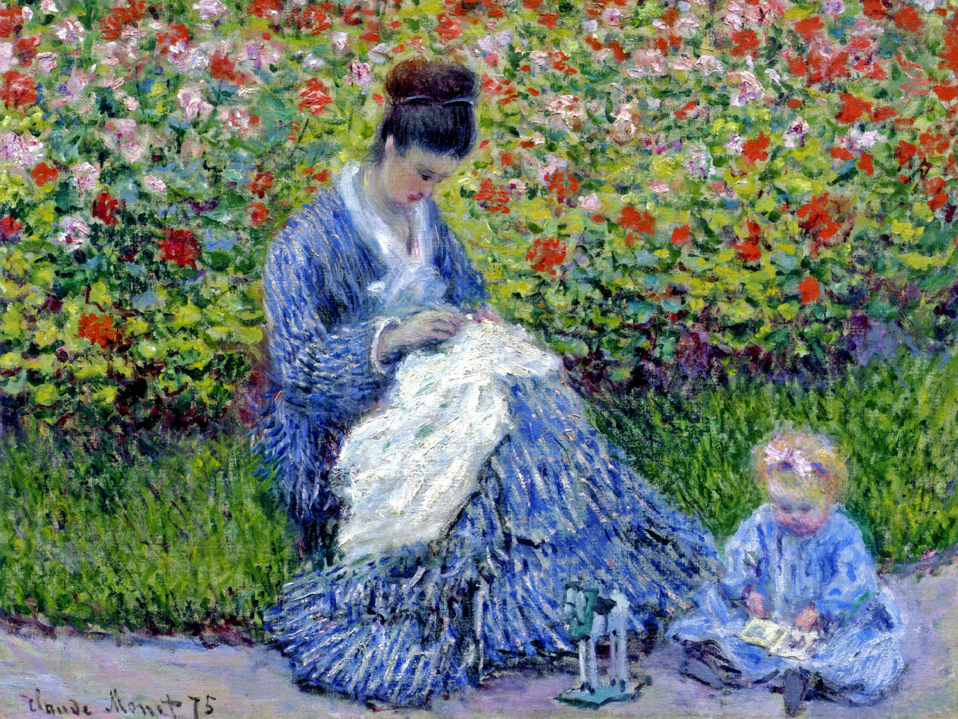 Camille Monet and a Child in the Artist’s Garden in Argenteuil
